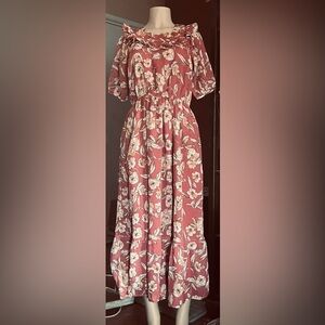 DownEast Floral Salmon Maxi Dress M